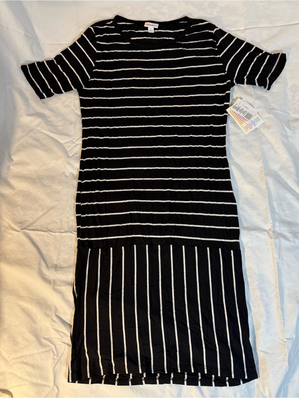 LuLaRoe Julia Black & White Striped Midi Dress